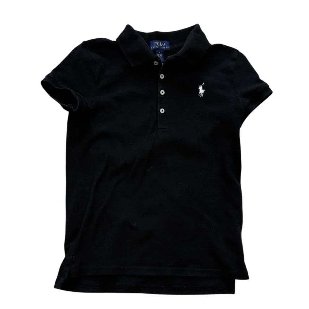 Polo Ralph Lauren Black Short Sleeve Shirt M Embroidered  White Pony Casual Kids